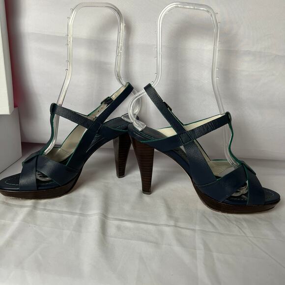 Boden Navy Blue Leather Strappy Open Toe Heels Women’s Size 38 Summer Sandal - Picture 5 of 13